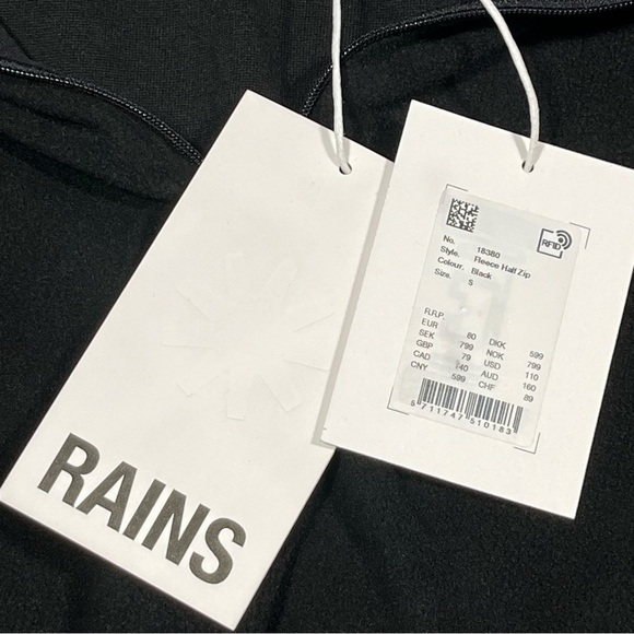 Rains Black Fleece Half Zip Pullover Sweatshirt Small - Picture 6 of 11